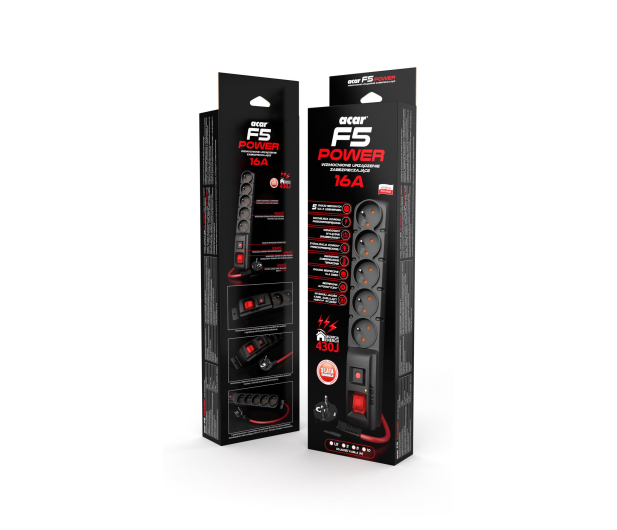 HSK DATA Acar F5 Power 16A - 5 gniazd, 1,5m, czarna - 663611 - zdjęcie 3